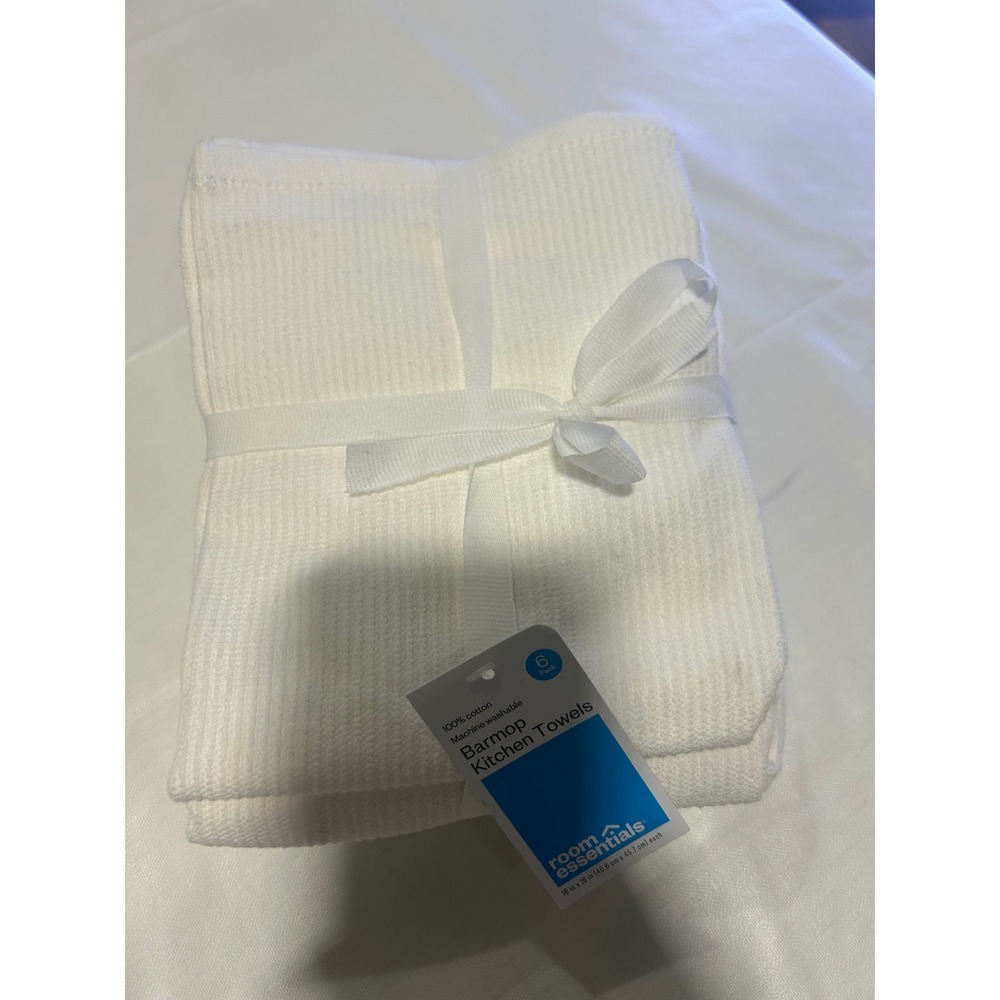 Room Essentials White Barmop Kitchen Towels 6 Pack 100% Cotton 16x19 New